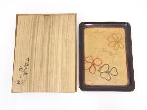 蒔絵師神坂祐吉造　金唐革花結絵切手台（共箱）